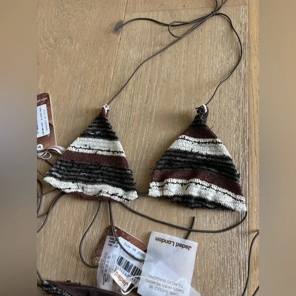 Jaded London Cata Stripe Micro Ruffle Knit Bikini Set Trianlge Top & Bottoms 6 - Picture 8 of 11